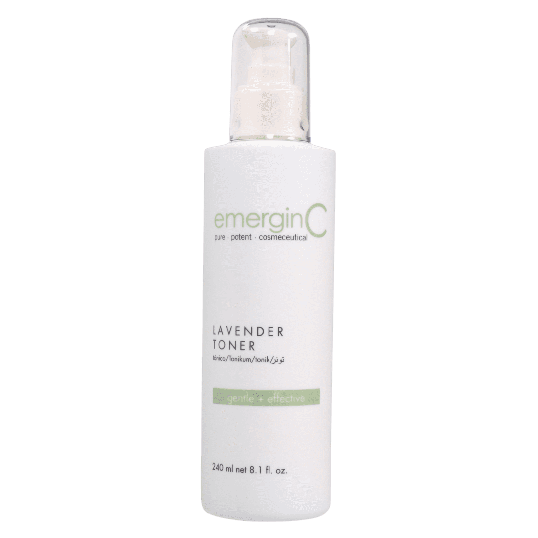 LAVENDER TONER (1) A bottle of facial cleanser on a green background