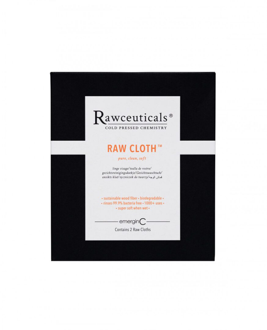 raw cloth A black box with a white and orange label