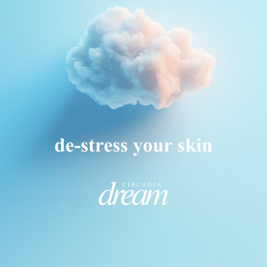 Dream Facial Image A cloud with the words " de-stress your skin " written underneath it.